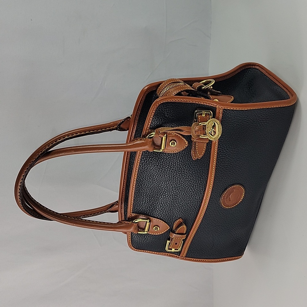 Dooney & Bourke Black and Brown Leather Trim Crossbody Satchel